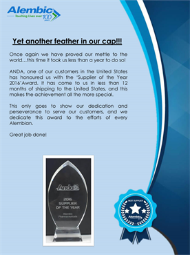 Supplier of the year 2016